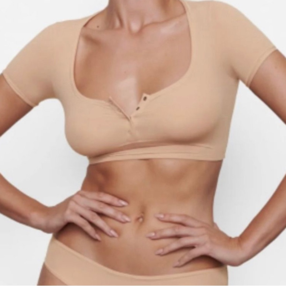 Skims fits everybody henley crop top NWT sand xxs